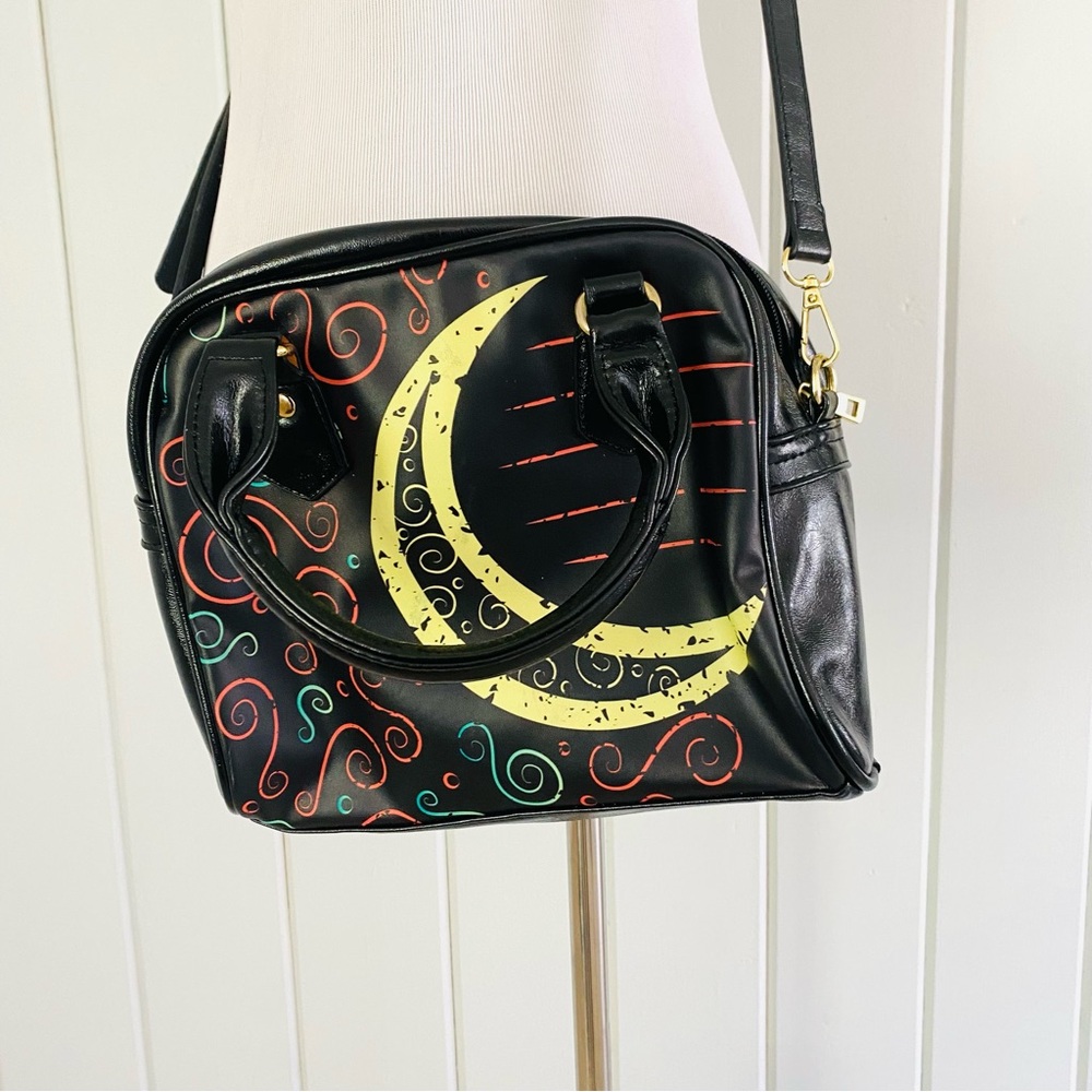 MOON PRINT Black Purse Handbag Shoulder Crossbody Whimsigoth Celestial Festival - Picture 9 of 12